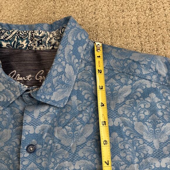 Robert Graham Shirt Mens Sz L Blue Paisley Floral Short Sleeve Cotton Button Up - Picture 7 of 10